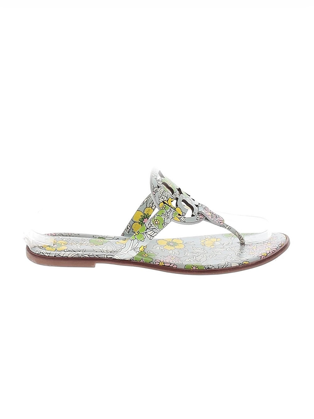 TORY BURCH Miller Floral Blue Green Yellow Wallpaper Leather Sandal Retro 70s 10 - Picture 9 of 10